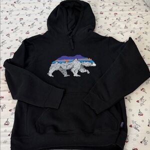 Patagonia Black Hoodie with Bear Graphic